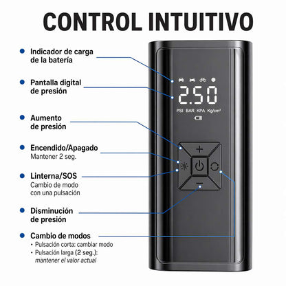 Compresor de Aire Portátil Inalámbrico Almalux® 6000 mAh 10,3 Bar con Pantalla Digital y Luz LED
