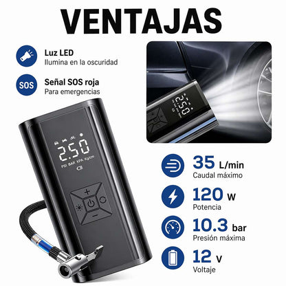 Compresor de Aire Portátil Inalámbrico Almalux® 6000 mAh 10,3 Bar con Pantalla Digital y Luz LED