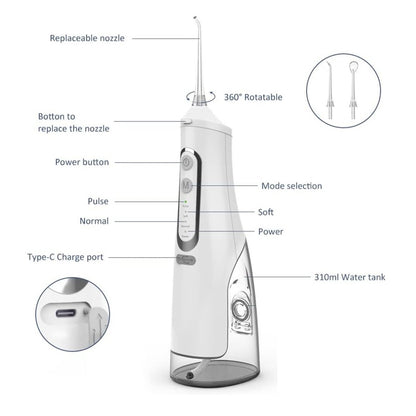 Irrigador Dental Almalux® Water Flosser – Limpieza Profunda, Tanque de 300ML, Inalámbrico y Resistente al Agua IPX7