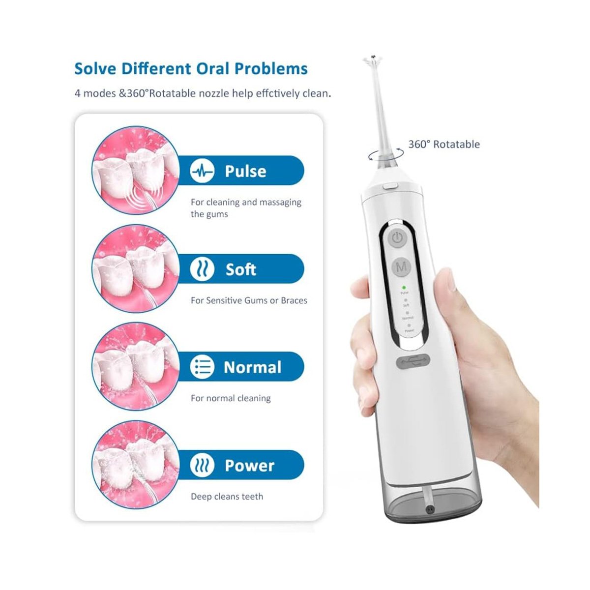 Irrigador Dental Almalux® Water Flosser – Limpieza Profunda, Tanque de 300ML, Inalámbrico y Resistente al Agua IPX7
