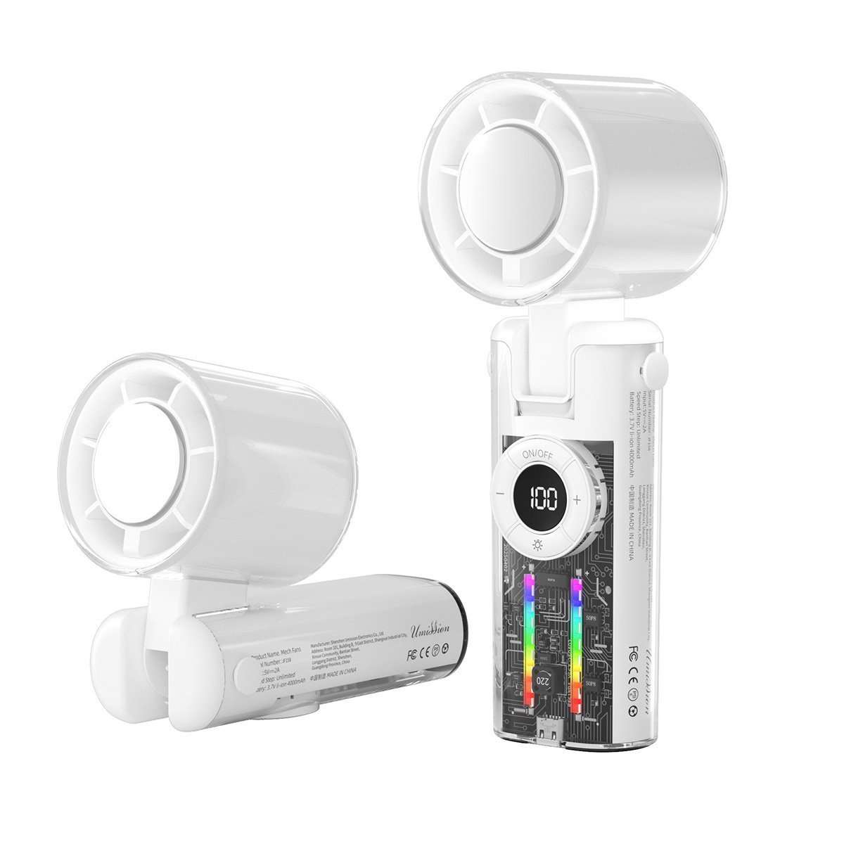Ventilador de Mano Almalux® Mini JF158 Alta Potencia – 5 Modos de Viento, Modo Enfriamiento, Cabezal Ajustable, Linterna LED y Batería de 4000 mAh