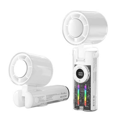 Ventilador de Mano Almalux® Mini JF158 Alta Potencia – 5 Modos de Viento, Modo Enfriamiento, Cabezal Ajustable, Linterna LED y Batería de 4000 mAh