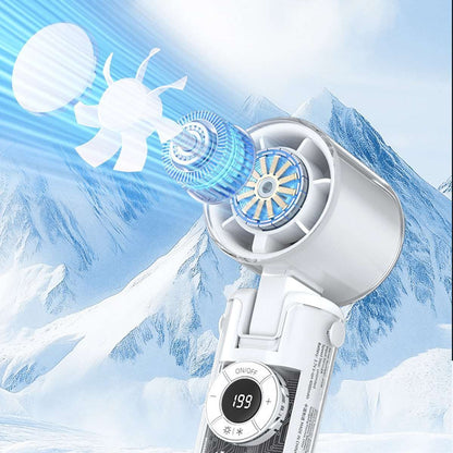 Ventilador de Mano Almalux® Mini JF158 Alta Potencia – 5 Modos de Viento, Modo Enfriamiento, Cabezal Ajustable, Linterna LED y Batería de 4000 mAh