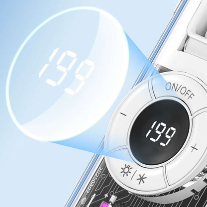 Ventilador de Mano Almalux® Mini JF158 Alta Potencia – 5 Modos de Viento, Modo Enfriamiento, Cabezal Ajustable, Linterna LED y Batería de 4000 mAh