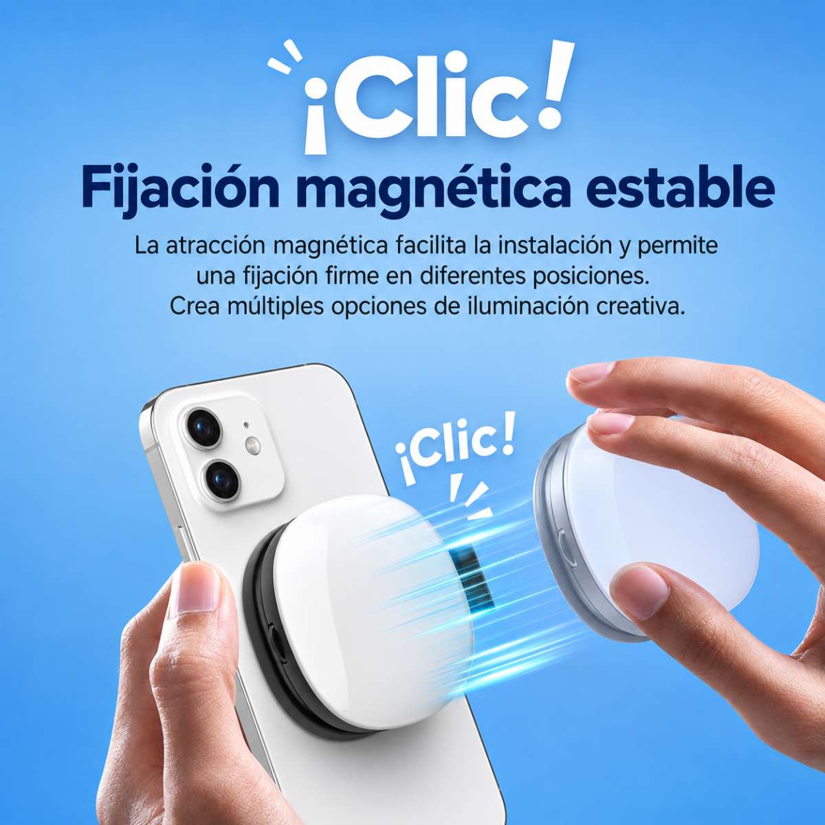 Espejo Selfie Almalux® Magnético para Móvil con Luz LED, Giro 360° y 270°, Extensible y Recargable USB-C – Luz de Relleno para Fotos, Vídeos, Vlogs y Directos