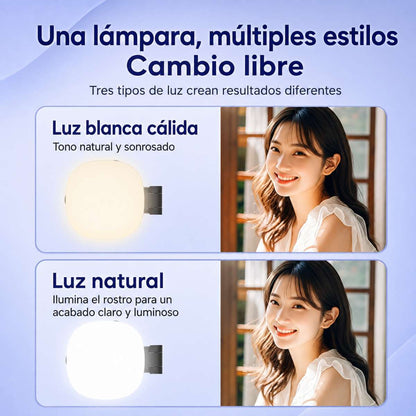 Espejo Selfie Almalux® Magnético para Móvil con Luz LED, Giro 360° y 270°, Extensible y Recargable USB-C – Luz de Relleno para Fotos, Vídeos, Vlogs y Directos