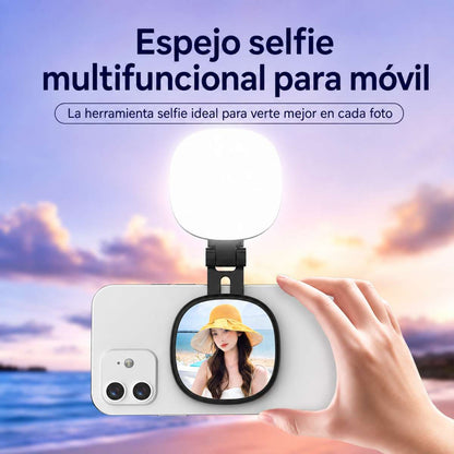 Espejo Selfie Almalux® Magnético para Móvil con Luz LED, Giro 360° y 270°, Extensible y Recargable USB-C – Luz de Relleno para Fotos, Vídeos, Vlogs y Directos