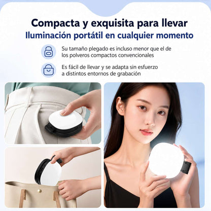 Espejo Selfie Almalux® Magnético para Móvil con Luz LED, Giro 360° y 270°, Extensible y Recargable USB-C – Luz de Relleno para Fotos, Vídeos, Vlogs y Directos