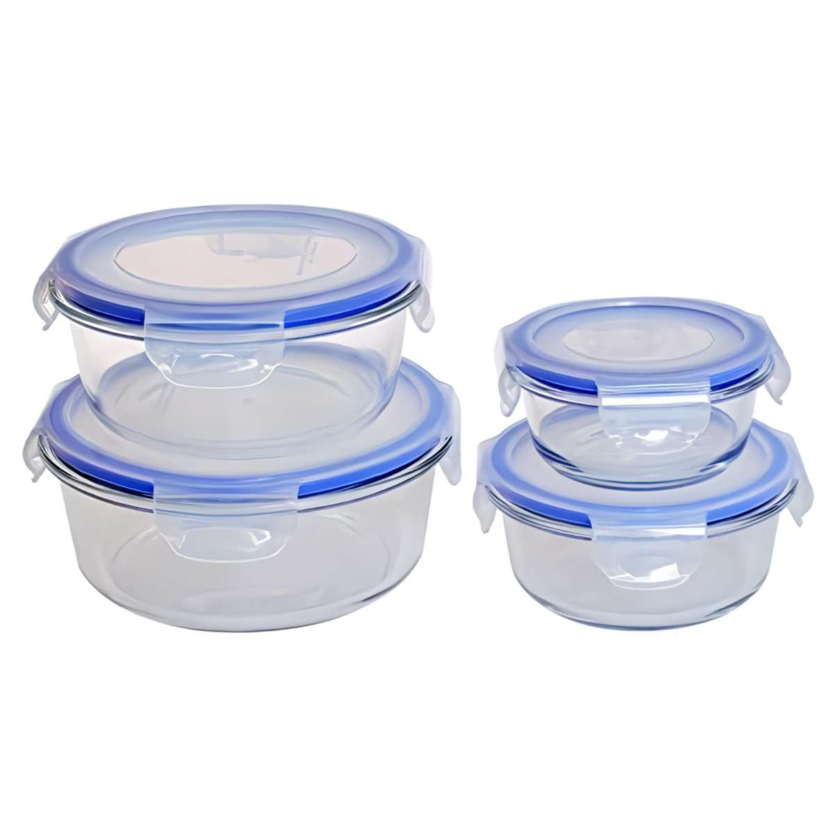 Set de 4 Fiambreras/Tuppers Almalux® Redondos de Vidrio Borosilicato con Tapas BPA Free - 210 ml, 400 ml, 650 ml y 950 ml