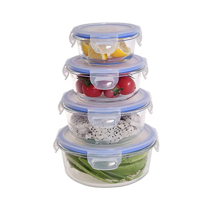 Set de 4 Fiambreras/Tuppers Almalux® Redondos de Vidrio Borosilicato con Tapas BPA Free - 210 ml, 400 ml, 650 ml y 950 ml