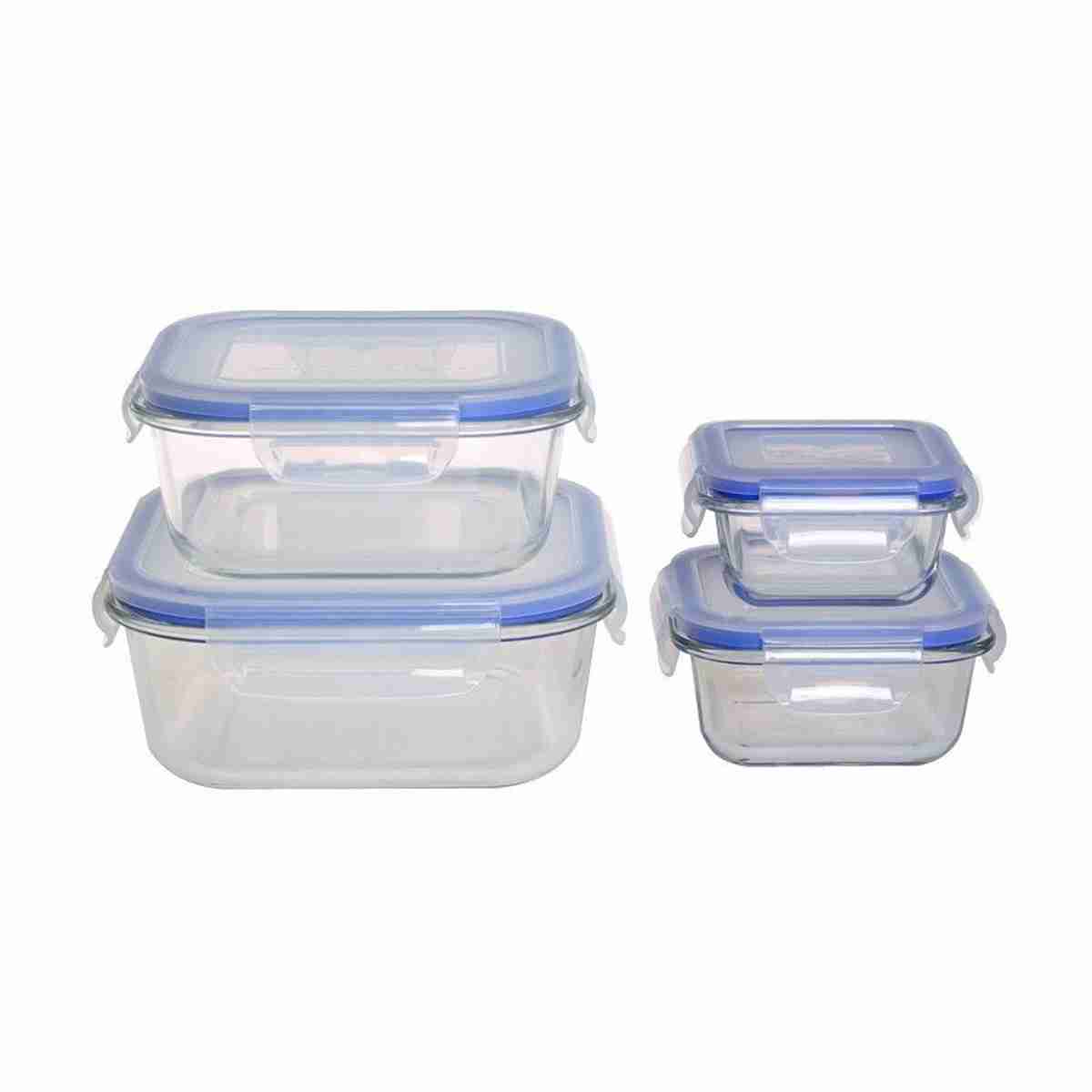 Juego de 4 fiambreras cuadradas realizadas en vidrio con tapa Almalux® -  Capacidades: 150 -  320 -  800 y 1100 ml