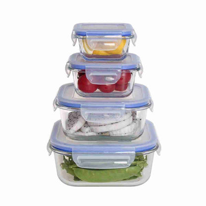 Juego de 4 fiambreras cuadradas realizadas en vidrio con tapa Almalux® -  Capacidades: 150 -  320 -  800 y 1100 ml