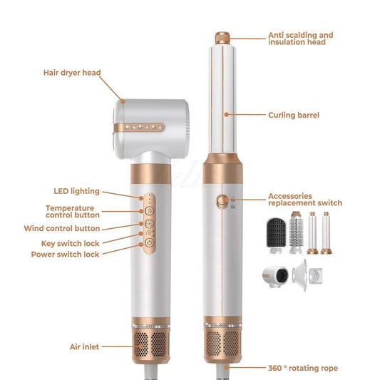 Secador de pelo Profesional de Alta Velocidad Almalux Hot Air Styler 7 En 1, 110000 rpm, Cepillo Secador, Difusor, Alisador, Moldeador