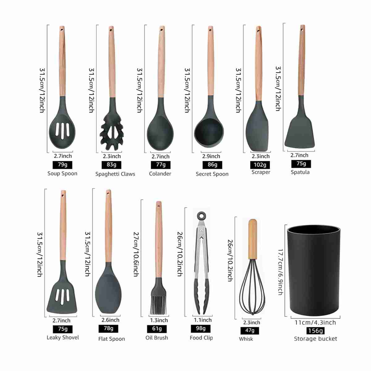Set de Utensilios Almalux® de cocina de silicona y Madera para el hogar -  restaurante -  cocina