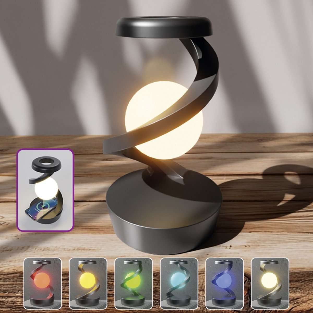 Lámpara de Bola Levitante Almalux® 3D | Luna Flotante Magnética con Luz LED Regulable y Carga Inalámbrica | Decoración Moderna y Regalo Original