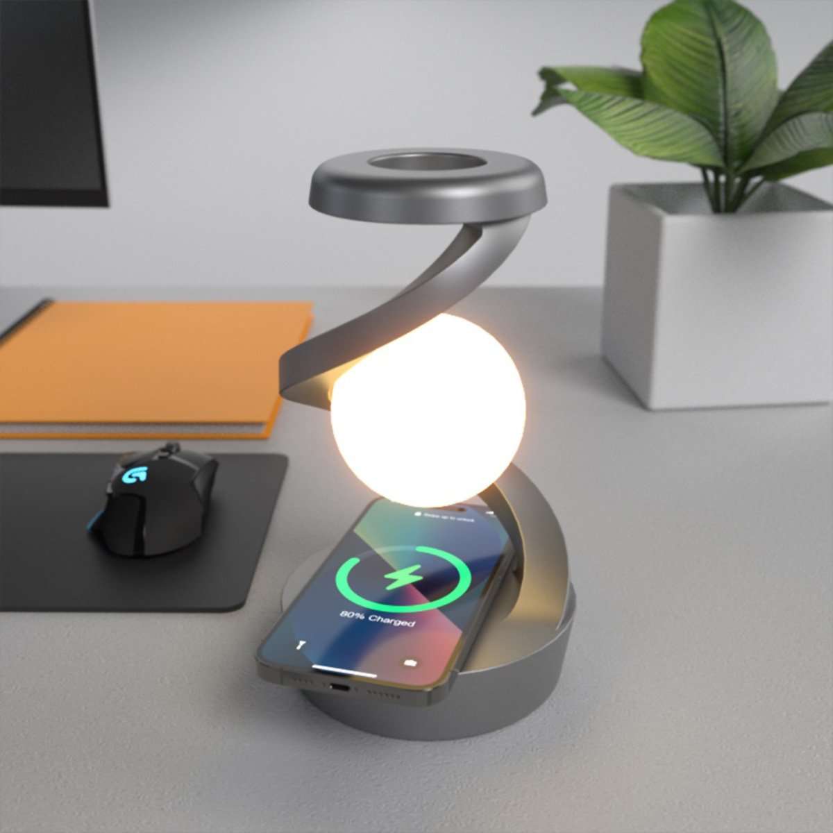 Lámpara de Bola Levitante Almalux® 3D | Luna Flotante Magnética con Luz LED Regulable y Carga Inalámbrica | Decoración Moderna y Regalo Original