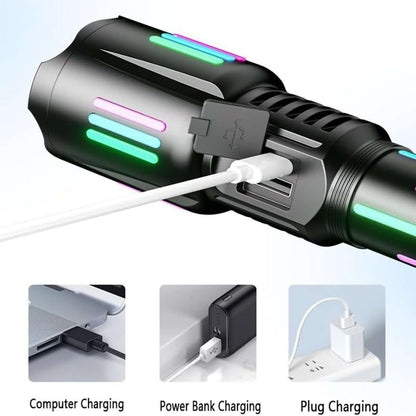 Linterna PowerBank Almalux® Recargable – Súper Brillante, Táctica, Impermeable, con Pantalla LCD y 5 Modos de Iluminación