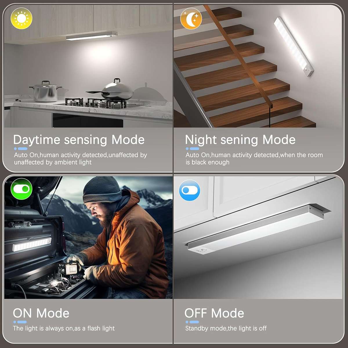 Pack 2 Luces LED para Armario Almalux® con Sensor de Movimiento, 36 LED, 6000K, Magnéticas, USB Recargables 1000mAh, 4 Modos