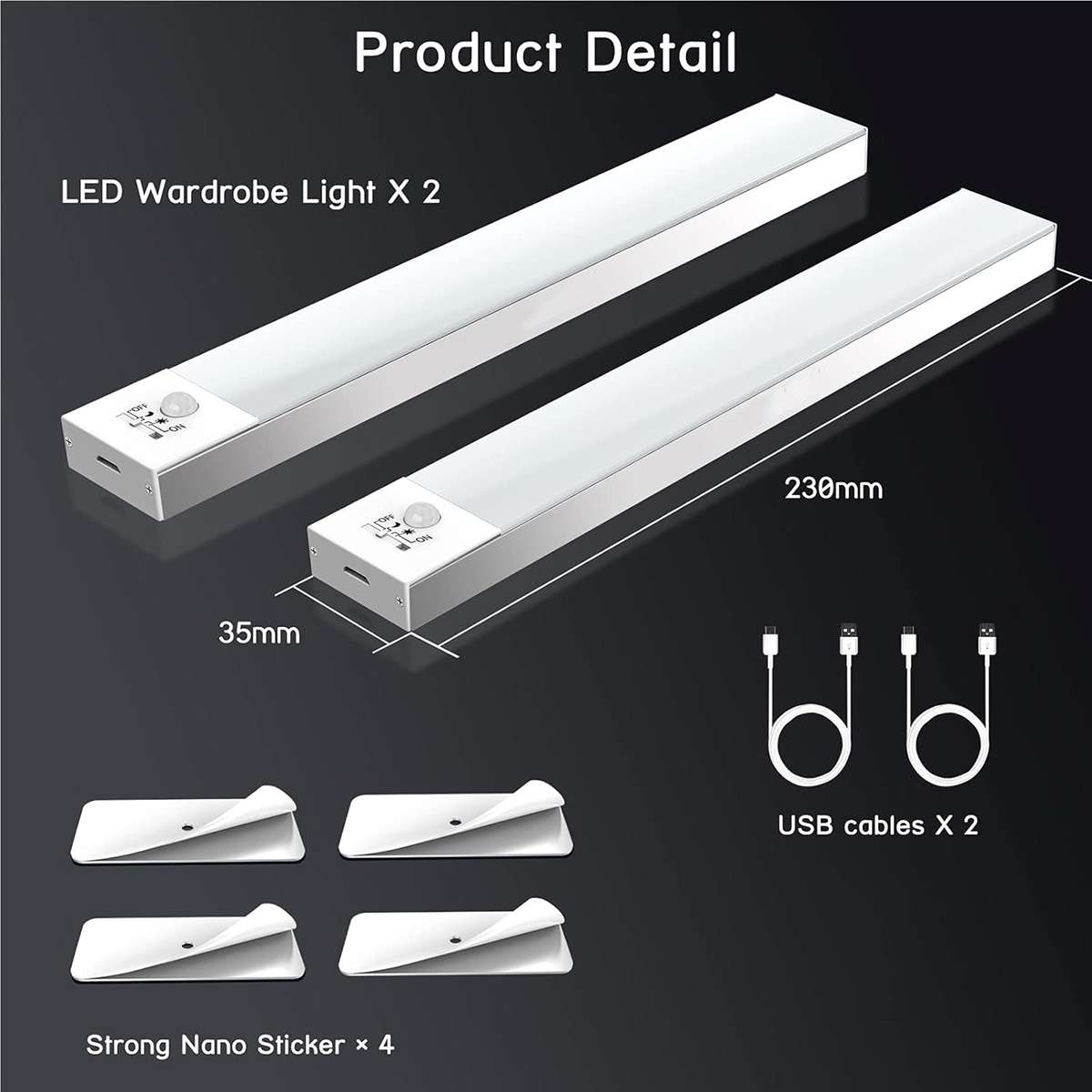 Pack 2 Luces LED para Armario Almalux® con Sensor de Movimiento, 36 LED, 6000K, Magnéticas, USB Recargables 1000mAh, 4 Modos