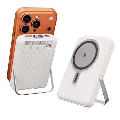 Powerbank Batería magnética Almalux® de 10000mAh con carga inalámbrica 15W, soporte plegable, pantalla LED y 4 cables integrados