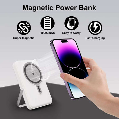 Powerbank Batería magnética Almalux® de 10000mAh con carga inalámbrica 15W, soporte plegable, pantalla LED y 4 cables integrados