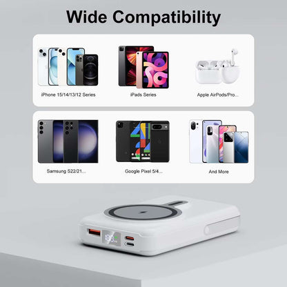 Powerbank Batería magnética Almalux® de 10000mAh con carga inalámbrica 15W, soporte plegable, pantalla LED y 4 cables integrados