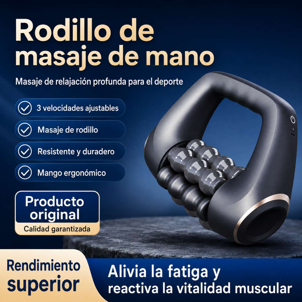 Masajeador Eléctrico Almalux® de Rodillo Muscular Profesional - Rodillo de Masaje de Mano con 3 Velocidades, Motor Sin Escobillas y Diseño Ergonómico para Alivio Muscular, Recuperación Deportiva y Tensión Lumbar
