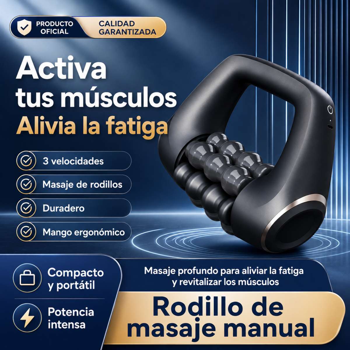 Masajeador Eléctrico Almalux® de Rodillo Muscular Profesional - Rodillo de Masaje de Mano con 3 Velocidades, Motor Sin Escobillas y Diseño Ergonómico para Alivio Muscular, Recuperación Deportiva y Tensión Lumbar