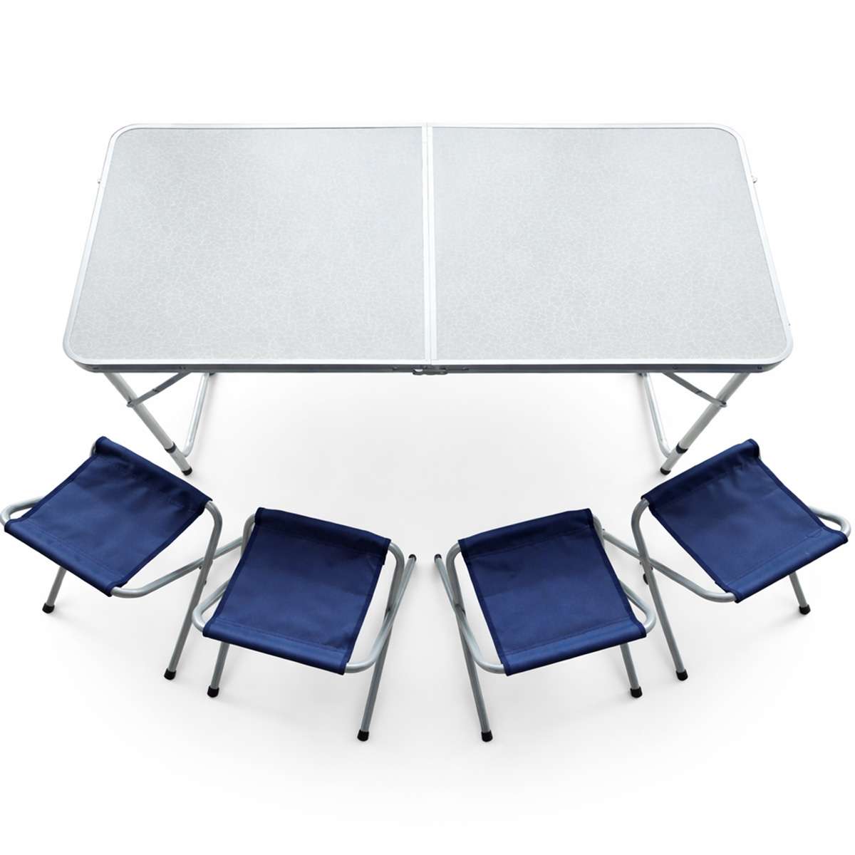 Mesa plegable Almalux® para Camping / Playa con 4 sillas y regulable en altura