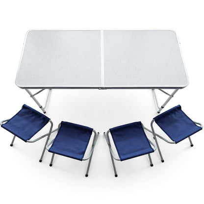 Mesa plegable Almalux® para Camping / Playa con 4 sillas y regulable en altura
