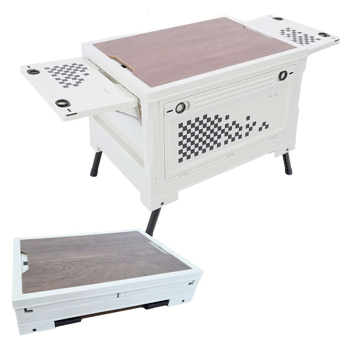 Mesa / Caja de Almacenaje Plegable Multifuncional Almalux® de 56L con Apertura en 4 Direcciones, para camping, hogar, coche, caravana y organización diaria