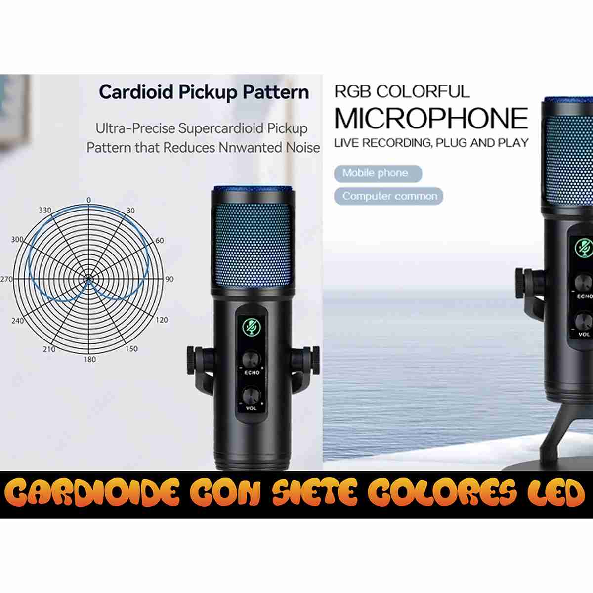 Micrófono con condensador y luces RGB