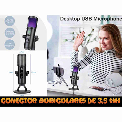 Micrófono con condensador y luces RGB