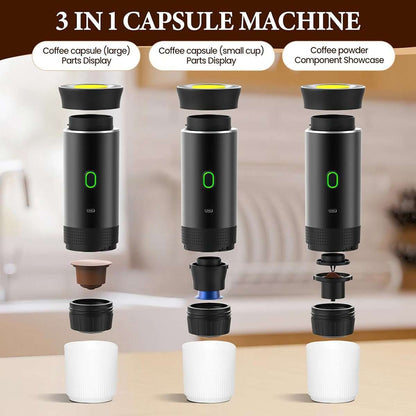 Mini Cafetera Portátil Almalux® 3 en 1 – 15 Bares, Recargable USB-C, Compatible con Cápsulas y Café Molido, Ideal para Viajes, Oficina y Camping