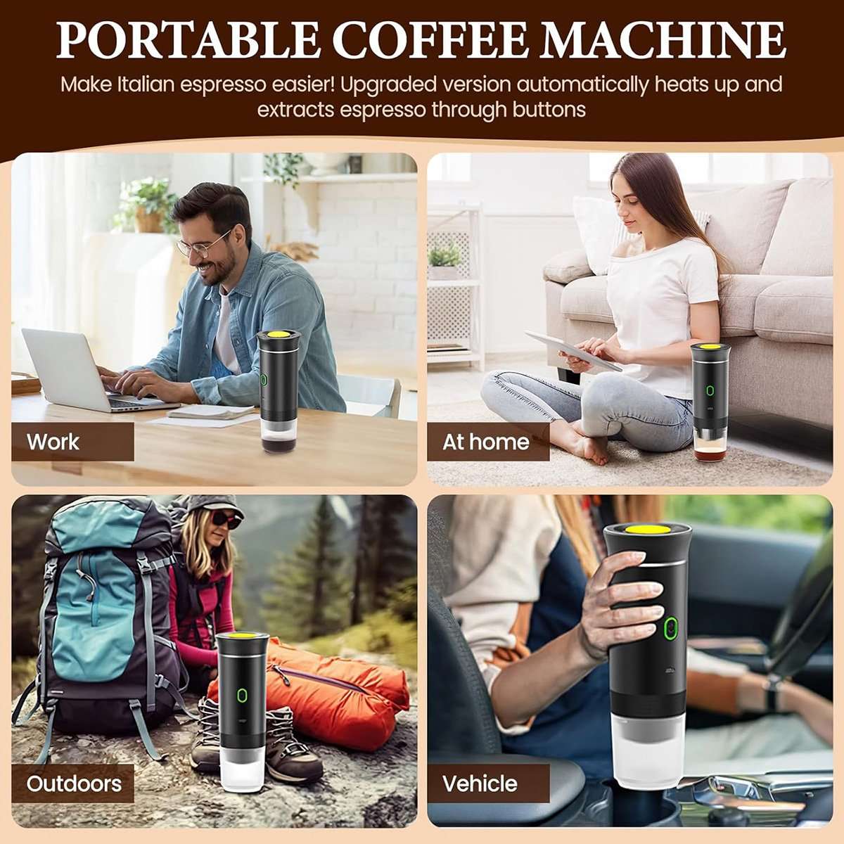 Mini Cafetera Portátil Almalux® 3 en 1 – 15 Bares, Recargable USB-C, Compatible con Cápsulas y Café Molido, Ideal para Viajes, Oficina y Camping