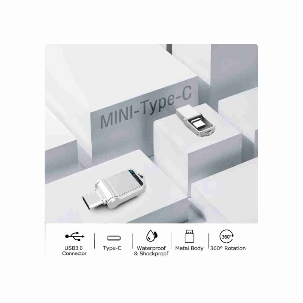 Mini PenDrive FlashDrive Memoria externa 128 Gb Almalux® de Metal OTG Tipo-C
