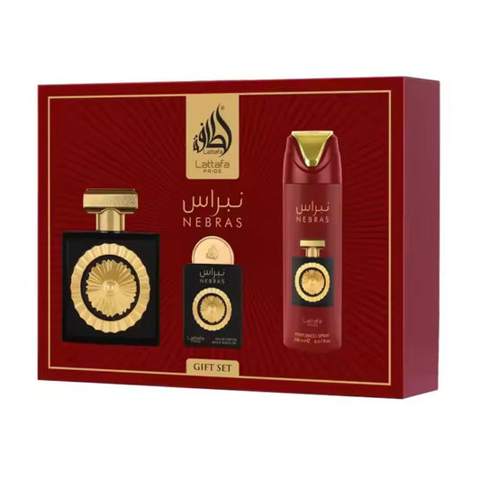 Perfume Lattafa Pride Nebras – Eau de Parfum Set de Regalo Unisex | 100 ml + 20 ml + Desodorante 200 ml | Aroma Oriental y Gourmand