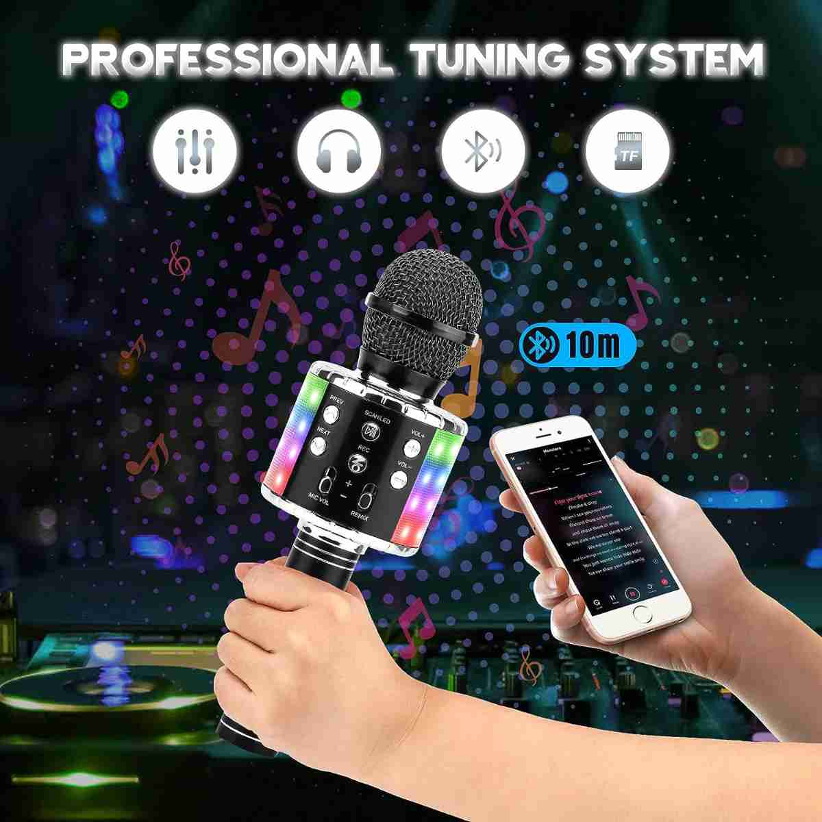 Micrófono Karaoke Bluetooth Almalux®  -  4 en 1 Microfono Inalámbrico Portátil para Niños -  Musica -  Función de Eco -  Compatible con Android -  PC