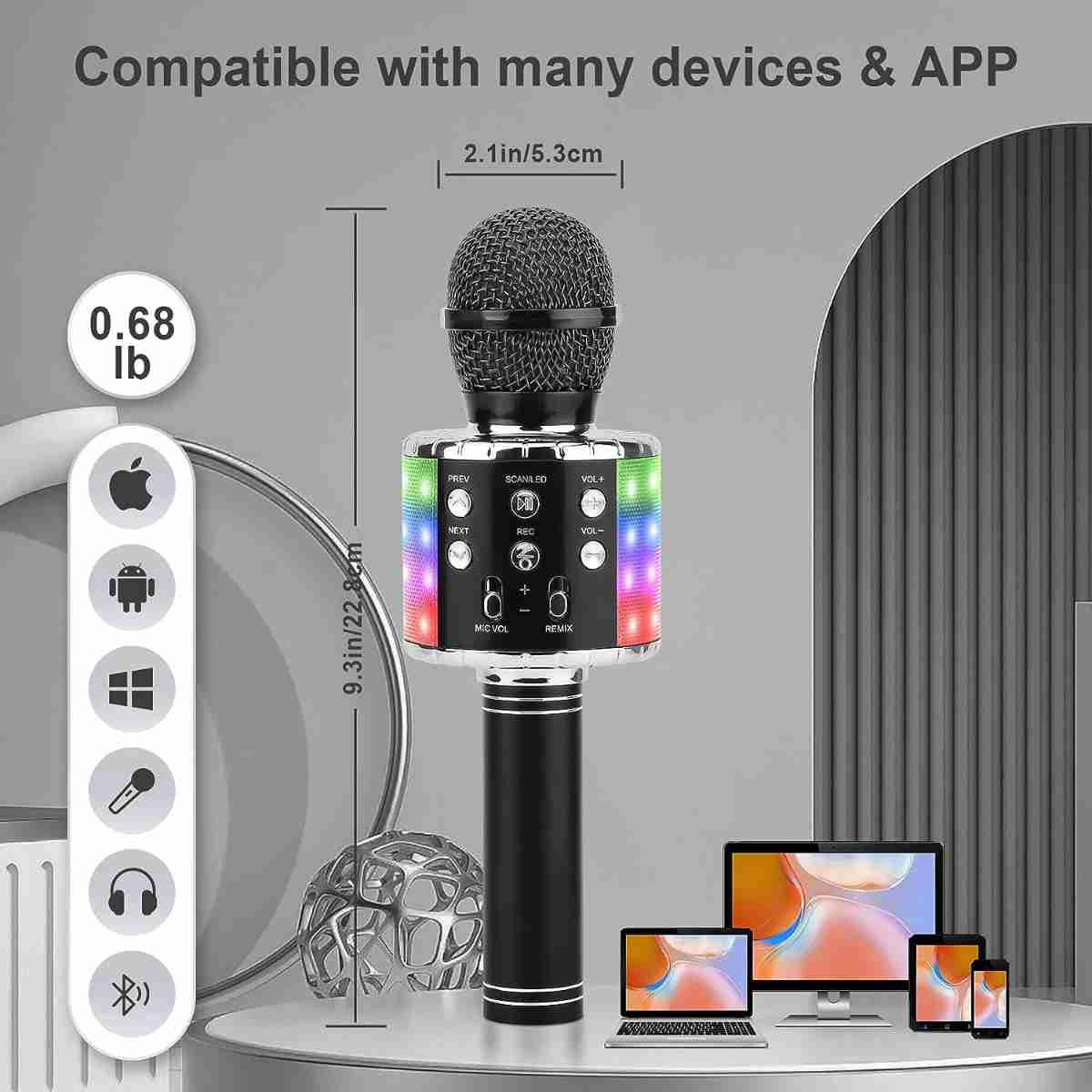 Micrófono Karaoke Bluetooth Almalux®  -  4 en 1 Microfono Inalámbrico Portátil para Niños -  Musica -  Función de Eco -  Compatible con Android -  PC