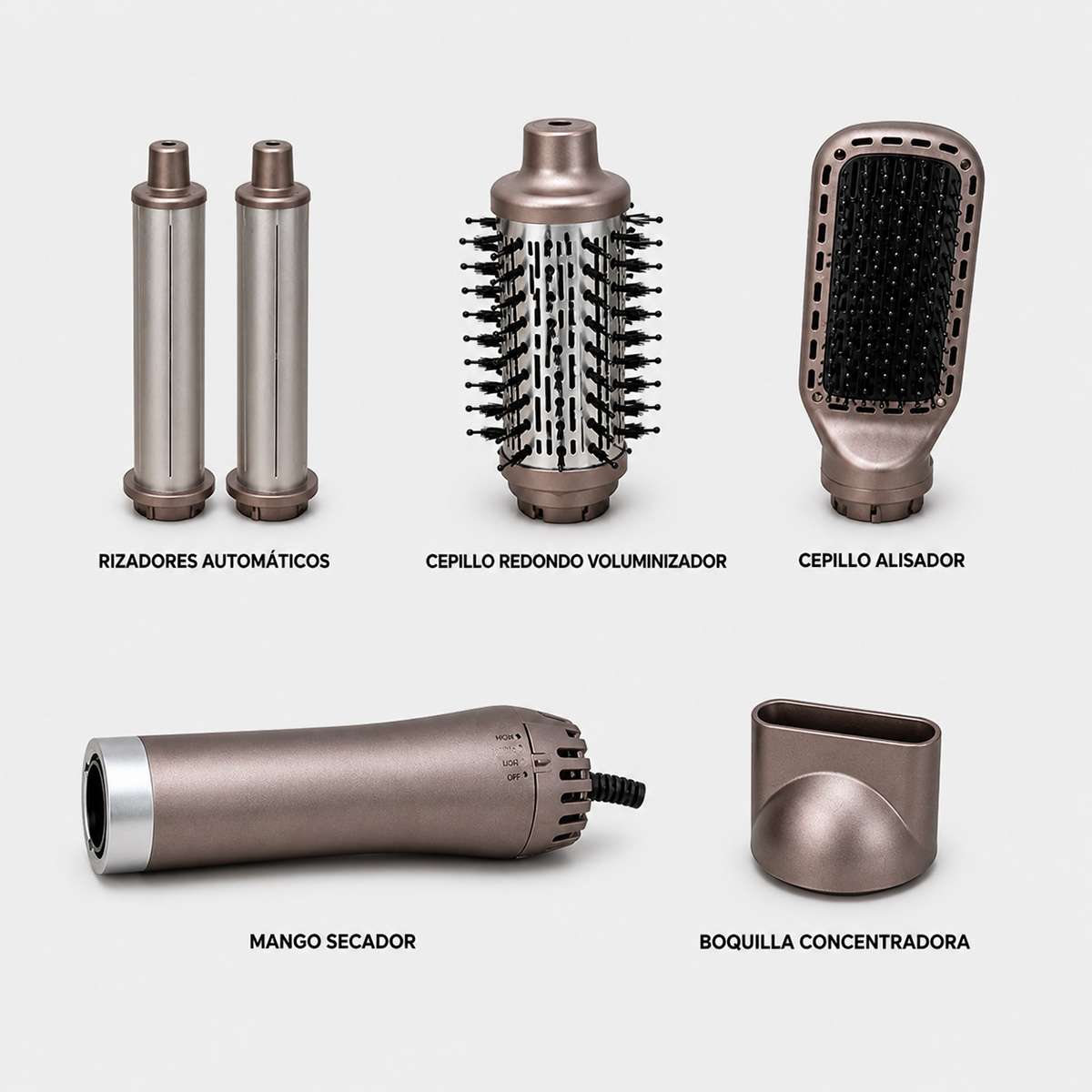 Cepillo Secador Moldeador Multifunción 5 en 1 Almalux® 900W con Rizadores efecto Coanda, Cepillos y Boquilla Concentradora