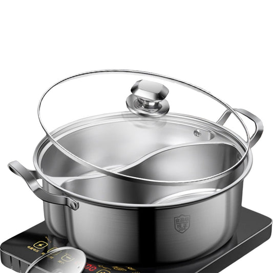 Olla con tapa de vidrio Almalux® con separación doble, acero inoxidable, Cocina dos platos diferentes al mismo tiempo – para cocina de inducción, gas, etc