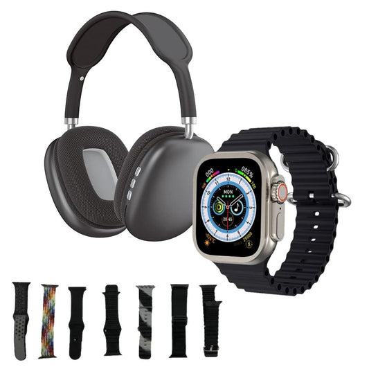 Smartwatch Reloj inteligente Almalux® Ultra 2 con auriculares KP9 Negro inalámbricos y 7 correas