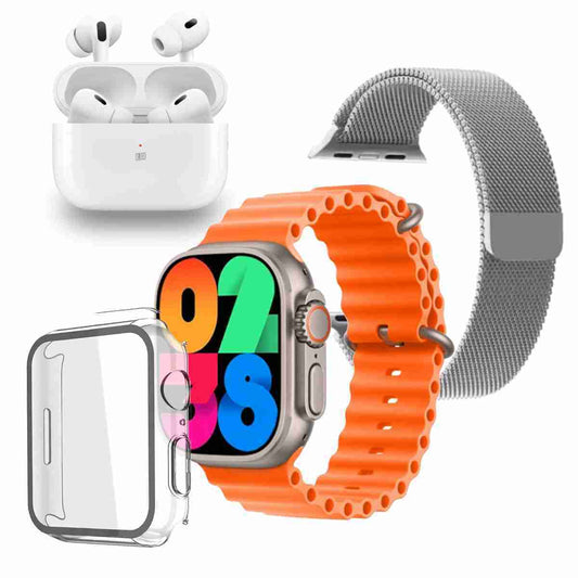 Pack Smartwatch Almalux® Ultra 9.0 con Auriculares PRO -  Correa metálica extra y carcasa protectora