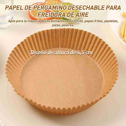 Papel de pergamino Almalux® para freidora de aire Redondo 150 Unidades 16 x 4.5 cm