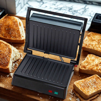 Parrilla Eléctrica Grill Almalux® 1000W con Apertura 180°, Placas Antiadherentes, Base Antideslizante y Luz Indicadora de Temperatura