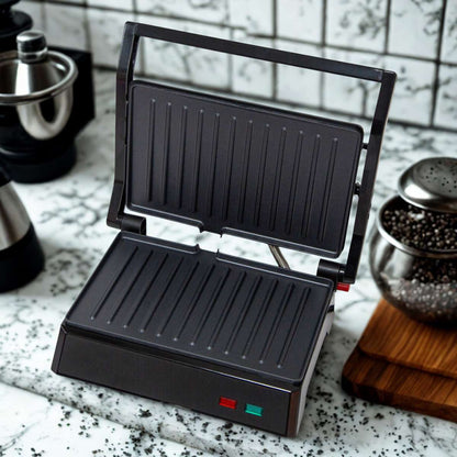 Parrilla Eléctrica Grill Almalux® 1000W con Apertura 180°, Placas Antiadherentes, Base Antideslizante y Luz Indicadora de Temperatura