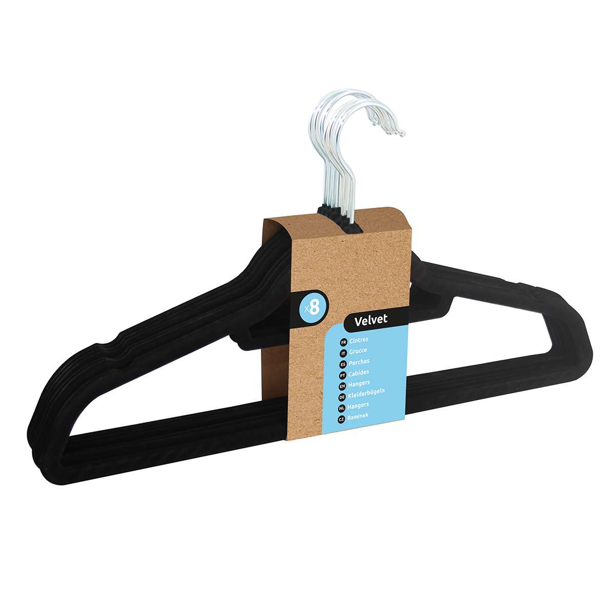 Perchas de Terciopelo Almalux® Negras Pack 8 Antideslizantes 44,5 x 23,5 cm