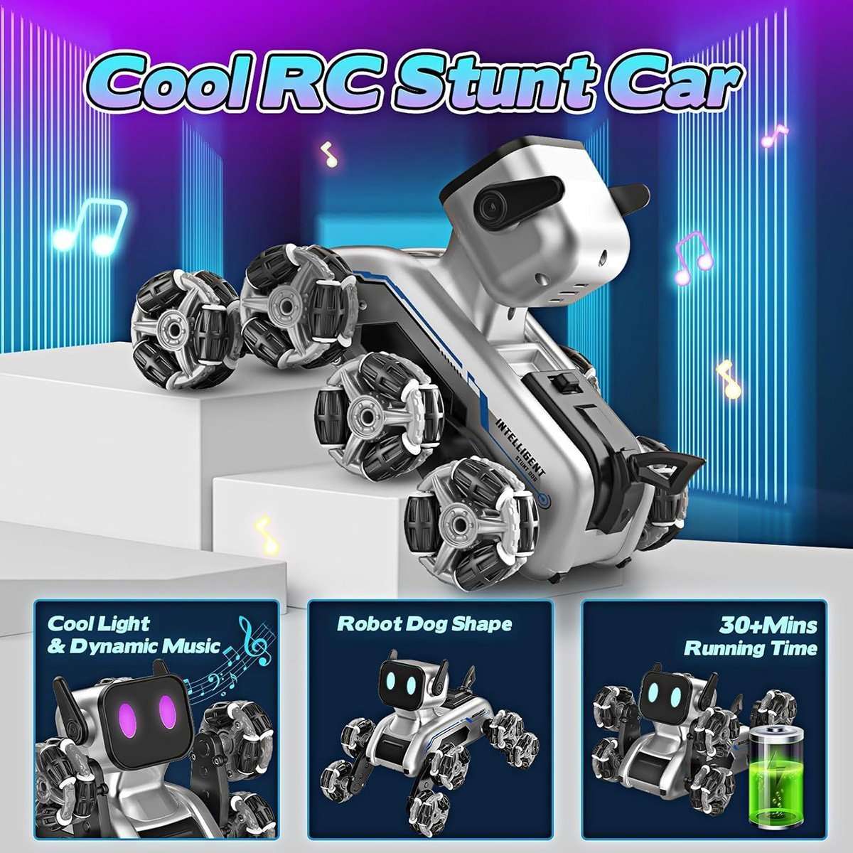 Robot de Juguete Almalux® con Forma de Perro – Coche RC 8WD con Control Remoto y Sensor de Mano | Luces y Sonido | Recargable | Para Niños de 6 a 13 años