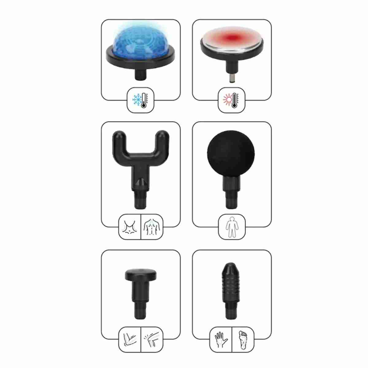 Pistola de masaje Almalux® con tecnología de compresión de calor ó frio -  Vibración de alta frecuencia -  6 cabezales