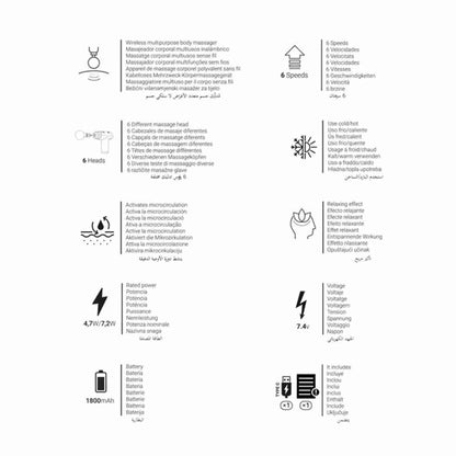Pistola de masaje Almalux® con tecnología de compresión de calor ó frio -  Vibración de alta frecuencia -  6 cabezales